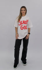 Tricou oversize alb Sena cu imprimeu roșu Beauty God