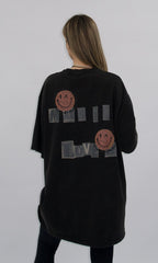 Tricou oversize gri închis Cera cu imprimeu smiley