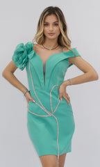 Rochie verde mentă cu trandafir