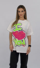 Tricou oversize alb Destiny cu imprimeu colorat handmade