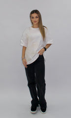 Tricou alb oversize Melia cu broderie subtilă florală