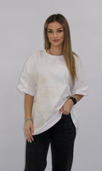 Tricou alb oversize Melia cu broderie subtilă florală