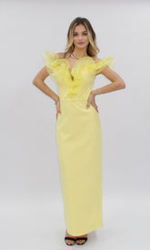 Rochie galbenă midi cu volane din organza