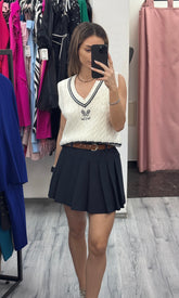 Fustă mini plisată bleumarin