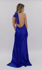 Rochie albastră lungă cu spatele gol