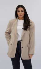 Sacou Anelis bej oversized cu dungi fine