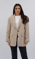 Sacou Anelis bej oversized cu dungi fine