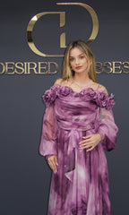 Rochie Meiris mov lila din voal cu umeri decorați