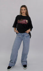 Tricou oversize negru cu imprimeu „Tranquillity"